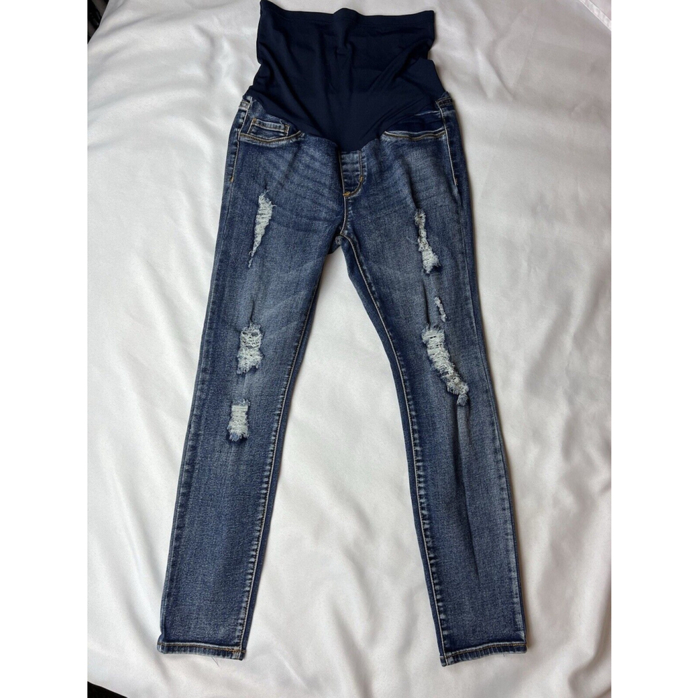 S.O.N.G. MATERNITY JEANS WOMENS MEDIUM BLUE SKINNY DENIM JEANS EUC